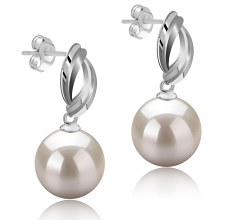 9-10mm AAAA Quality Freshwater Cultured Pearl Earring Pair in Shamara White