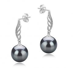9-10mm AAA Quality Tahitian Cultured Pearl Earring Pair in Wing Black