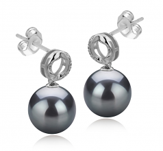9-10mm AAA Quality Tahitian Cultured Pearl Earring Pair in Shellry Black
