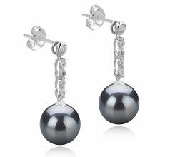 9-10mm AAA Quality Tahitian Cultured Pearl Earring Pair in Ariel Black