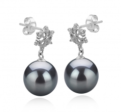 10-11mm AAA Quality Tahitian Cultured Pearl Earring Pair in Snow Black