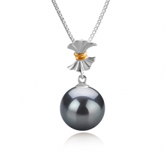 9-10mm AAA Quality Tahitian Cultured Pearl Pendant in Belva Black