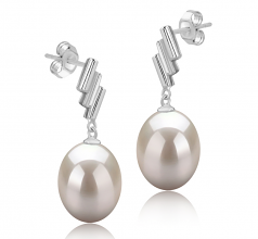 9-10mm AAA Quality Freshwater Cultured Pearl Earring Pair in Ursula White