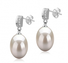 9-10mm AAA Quality Freshwater Cultured Pearl Earring Pair in Karley White