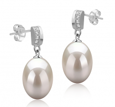 9-10mm AAA Quality Freshwater Cultured Pearl Earring Pair in Karley White