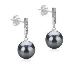 9-10mm AAA Quality Tahitian Cultured Pearl Earring Pair in Janet Black