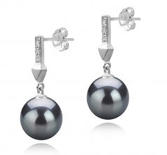 9-10mm AAA Quality Tahitian Cultured Pearl Earring Pair in Erma Black