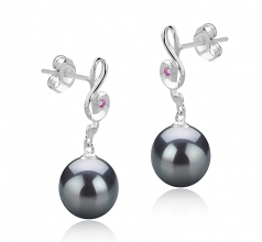 9-10mm AAA Quality Tahitian Cultured Pearl Earring Pair in Cheryl Black