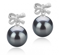 9-10mm AAA Quality Tahitian Cultured Pearl Earring Pair in Marte Black