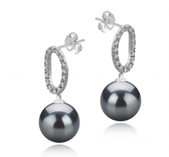 9-10mm AAA Quality Tahitian Cultured Pearl Earring Pair in Sabrina Black