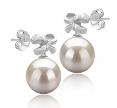 9-10mm AAAA Quality Freshwater Cultured Pearl Earring Pair in Marte White