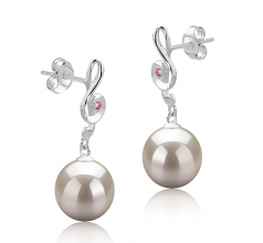 9-10mm AAAA Quality Freshwater Cultured Pearl Earring Pair in Cheryl White