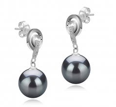 8-9mm AAAA Quality Freshwater Cultured Pearl Earring Pair in Madonna Black
