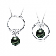 7-8mm AAA Quality Japanese Akoya Cultured Pearl Pendant in Dolores Black