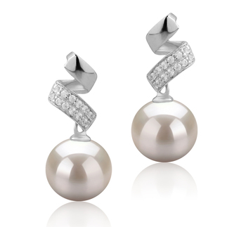 9-10mm AAAA Quality Freshwater Cultured Pearl Earring Pair in Blair White