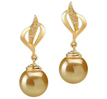 10-11mm AAA Quality South Sea Cultured Pearl Earring Pair in Damica Gold
