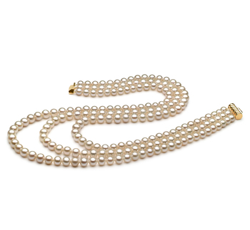 Splendid Pearls 14K Gold AA Quality Round White Freshwater Cultured Pearl Necklace for Women in 28 Rope Length 