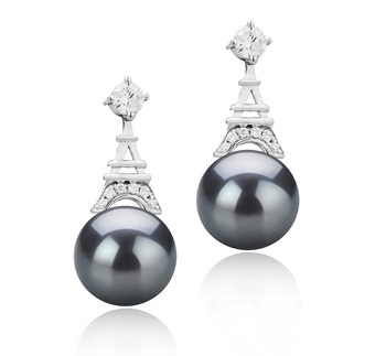 8-9mm AAAA Quality Freshwater Cultured Pearl Earring Pair in Eiffer-Tower Black 8-9mm AAAA Quality Freshwater Cultured Pearl Earring Pair in Eiffer-Tower Black