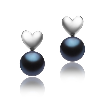 8-9mm AAA Quality Freshwater Cultured Pearl Earring Pair in Heart Black 8-9mm AAA Quality Freshwater Cultured Pearl Earring Pair in Heart Black
