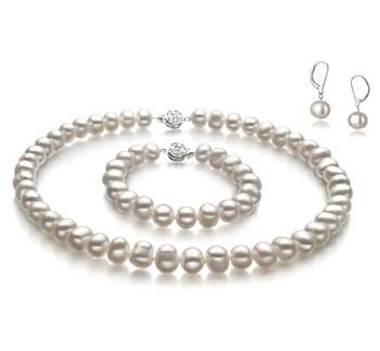 8-9mm A Quality Freshwater Cultured Pearl Set in Kaitlyn White 8-9mm A Quality Freshwater Cultured Pearl Set in Kaitlyn White
