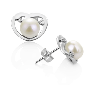 7-8mm AA Quality Freshwater Cultured Pearl Earring Pair in Katie Heart White 7-8mm AA Quality Freshwater Cultured Pearl Earring Pair in Katie Heart White