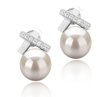 7-8mm AAA Quality Freshwater Cultured Pearl Earring Pair in Klarita White 7-8mm AAA Quality Freshwater Cultured Pearl Earring Pair in Klarita White