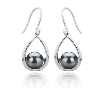 7-8mm AAAA Quality Freshwater Cultured Pearl Earring Pair in Marcia Black 7-8mm AAAA Quality Freshwater Cultured Pearl Earring Pair in Marcia Black