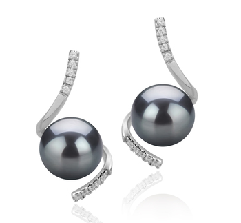 8-9mm AAAA Quality Freshwater Cultured Pearl Earring Pair in Mathilde Black 8-9mm AAAA Quality Freshwater Cultured Pearl Earring Pair in Mathilde Black