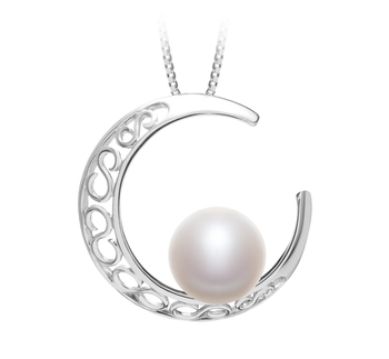 9-10mm AAA Quality Freshwater Cultured Pearl Pendant in Moon White