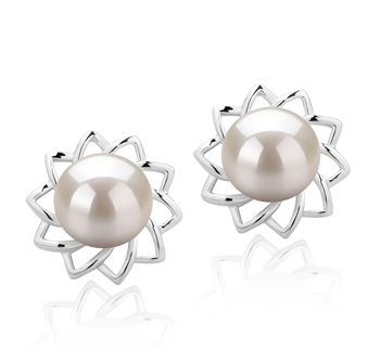 7-8mm AAAA Quality Freshwater Cultured Pearl Earring Pair in Morgan White