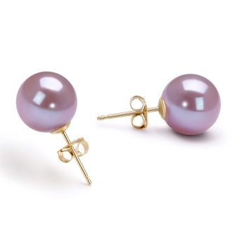 9-10mm AAAA Quality Freshwater Cultured Pearl Earring Pair in Lavender