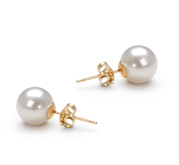 7-8mm AA Quality Freshwater 14K White Gold Cultured Pearl Earring Pair For Women