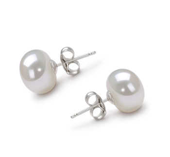 9-10mm AA Quality Freshwater Cultured Pearl Earring Pair in White