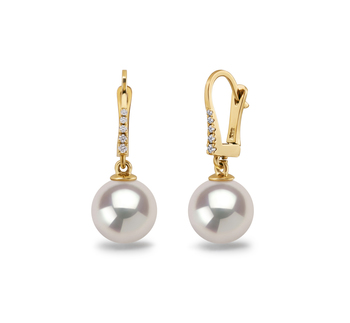 9-10mm AAAA Quality Freshwater Cultured Pearl Earring Pair in Sparkle White