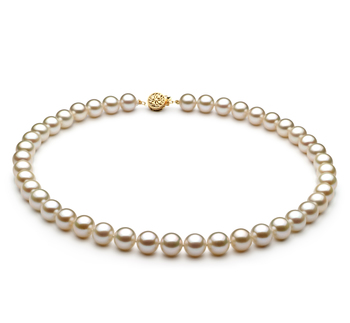 14K Gold AAAA White Freshwater Cultured Pearl Silk-Knotted 18 Princess-Length Strand Necklace Choice of Pearl Size & Clasp Gold Color