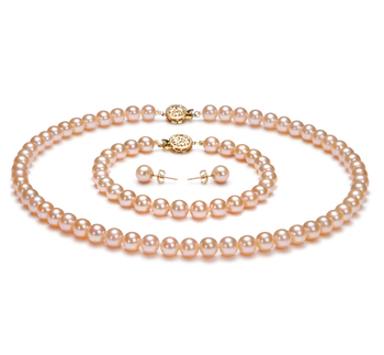 6-6.5mm AAAA Quality Freshwater Cultured Pearl Set in Pink