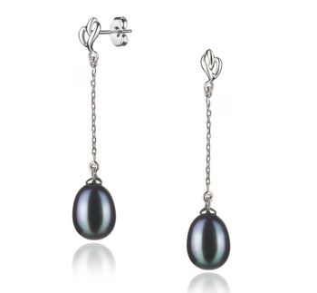 7-8mm AA Quality Freshwater Cultured Pearl Earring Pair in Reese Black 7-8mm AA Quality Freshwater Cultured Pearl Earring Pair in Reese Black