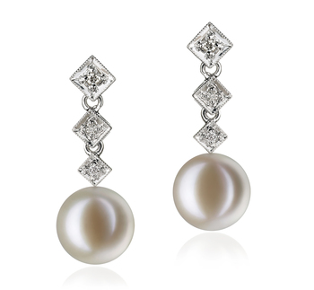 9-10mm AAAA Quality Freshwater Cultured Pearl Earring Pair in Rozene White 9-10mm AAAA Quality Freshwater Cultured Pearl Earring Pair in Rozene White