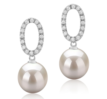 9-10mm AAAA Quality Freshwater Cultured Pearl Earring Pair in Sabrina White 9-10mm AAAA Quality Freshwater Cultured Pearl Earring Pair in Sabrina White