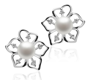 7-8mm AAAA Quality Freshwater Cultured Pearl Earring Pair in Sunflower White 7-8mm AAAA Quality Freshwater Cultured Pearl Earring Pair in Sunflower White