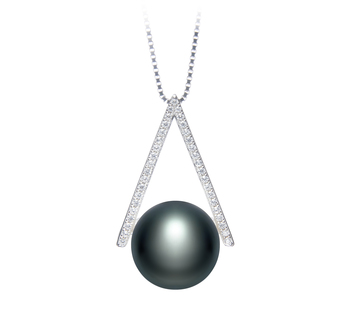 12-13mm AA Quality Freshwater Cultured Pearl Pendant in Triangle Black