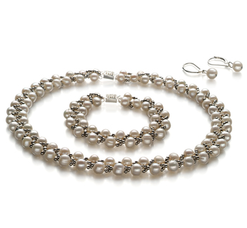 6-7mm A Quality Freshwater Cultured Pearl Set in Weave White
