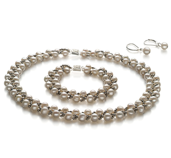 6-7mm A Quality Freshwater Cultured Pearl Set in Weave White 6-7mm A Quality Freshwater Cultured Pearl Set in Weave White