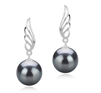 9-10mm AAA Quality Tahitian Cultured Pearl Earring Pair in Wing Black 9-10mm AAA Quality Tahitian Cultured Pearl Earring Pair in Wing Black