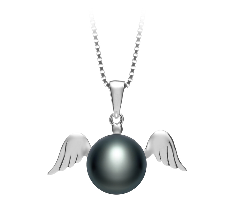 9-10mm AA Quality Freshwater Cultured Pearl Pendant in Angel Black - #1