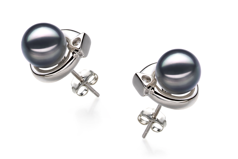 7-8mm AA Quality Japanese Akoya Cultured Pearl Earring Pair in Angelina Black - #2