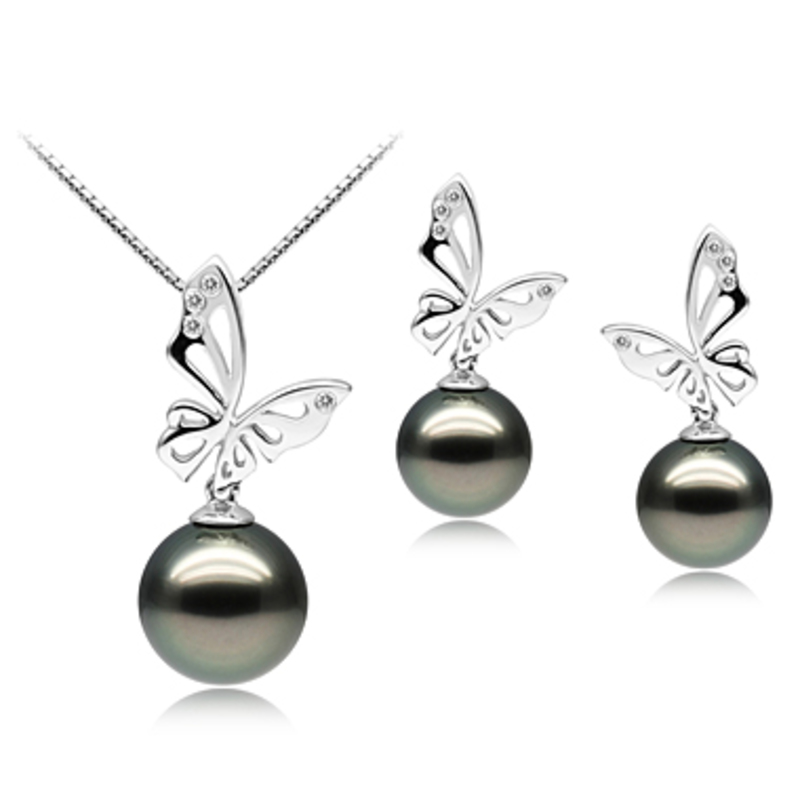 10-12mm AAA Quality Tahitian Cultured Pearl Set in Butterfly Black - #1