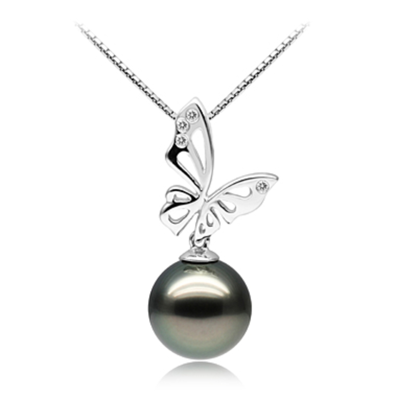 10-12mm AAA Quality Tahitian Cultured Pearl Set in Butterfly Black - #2