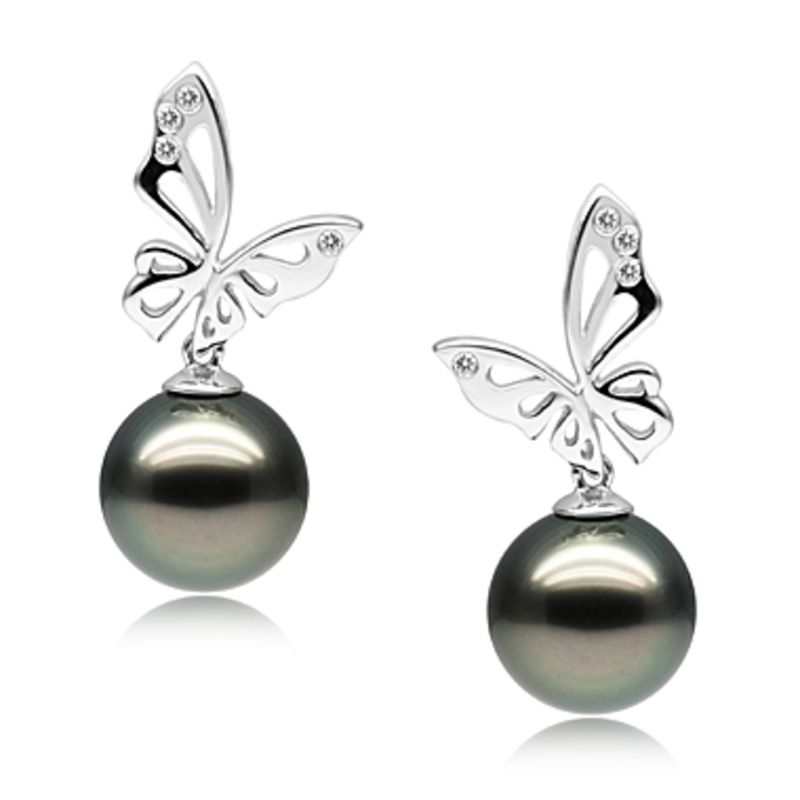 10-12mm AAA Quality Tahitian Cultured Pearl Set in Butterfly Black - #3