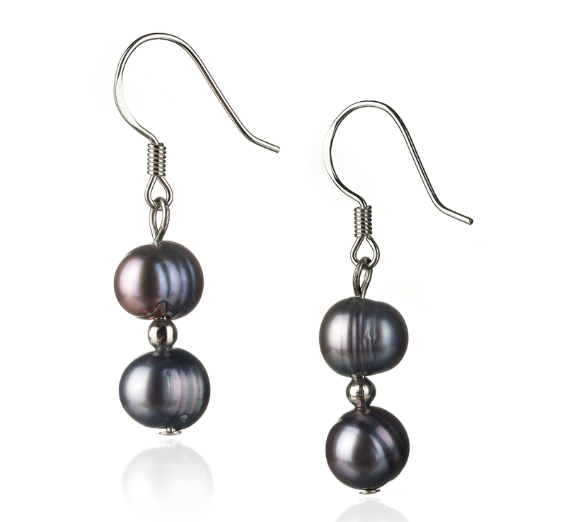 6-7mm A Quality Freshwater Cultured Pearl Earring Pair in Cerella Black - #1